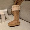 Women's fur one thick bottom winter lightweight warm flip fold two wear snow boots non-slip wear casual sneakers long cotton boots