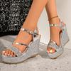 Sommer Damensandalen Keilabsatz Paillettenverziert Hoher Absatz Sandalen Höhensteigernd Elegant Abendmode Plateau Schuhe