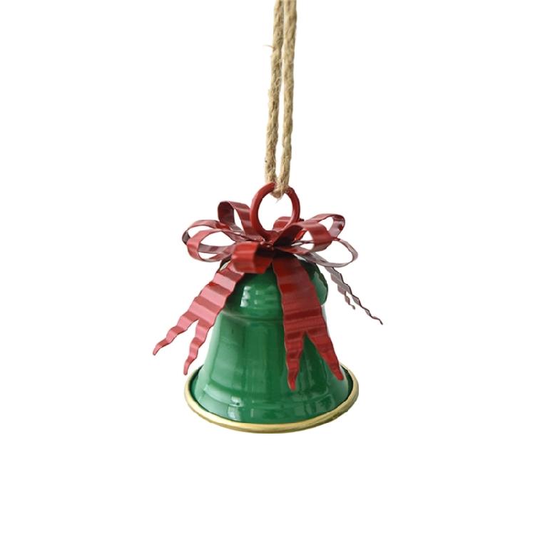 Metal Holiday Bell Ornament for Christmas Tree and Entry Area, Hanging Display Piece with Rope Loop and Top Accent