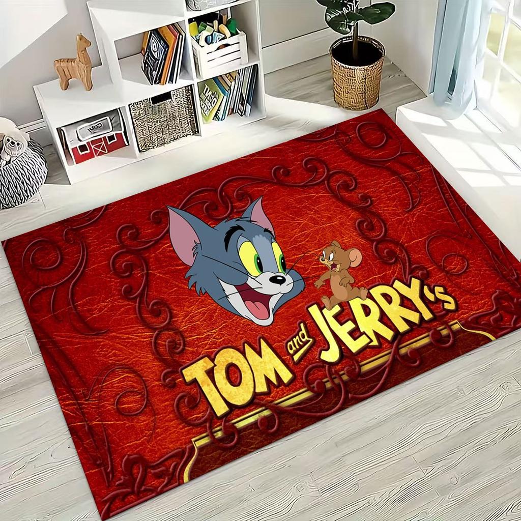 Dywanik Artystyczny z Kreskówką Tom i Jerry Kot Mysz 3D do Sypialni Salonu Kanapy Domu Mata Wycieraczka Dekoracja, Duża Antypoślizgowa Mata Podłogowa dla Dzieci