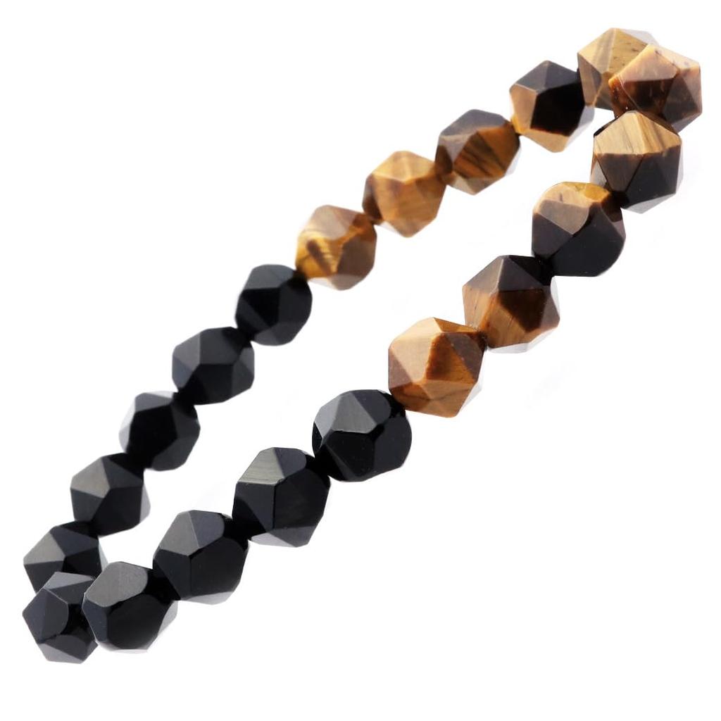 Tiger Eye Onyx Bracelet for Star Cut Black for Career Natural Power Day Inner Circumference [GOLD STONE] Men, 10mm, Tiger's Eye, Agate, Luck, Stylish,