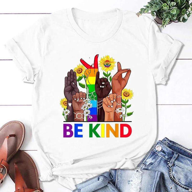 Cool Lgbt Be Kind Graphic Graphic Printed T Shirt Women Fashion Personality Short Sleeve Casual Streetwear Round Neck Shirt Tee