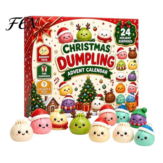 Christmas Advent Calendar Squeezy Toy 2026, 24 Days Dumpling Toys Countdown Plush Calendar, Decor Jumbo Mini Glitter for Stress Relief Festive