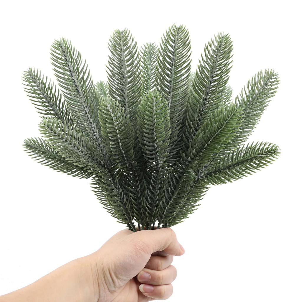 10/5Pcs Artificial Christmas Pine Needles with Snow DIY Green Fake Pine Branch Christmas Garland Decor New Year Party Decoration
