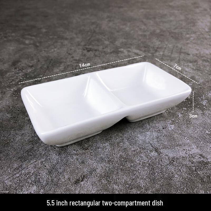 Pure White Ceramic Two-Compartment Rectangular Dishes