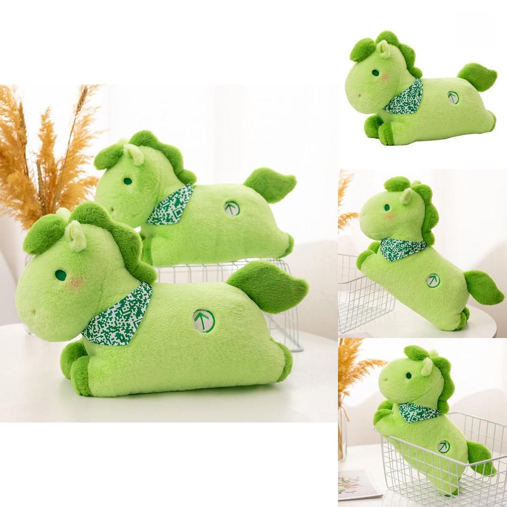 Green Horse Plush Toy With Mosaic Scarf Decor For Kids Bedroom Decor Gift For Children