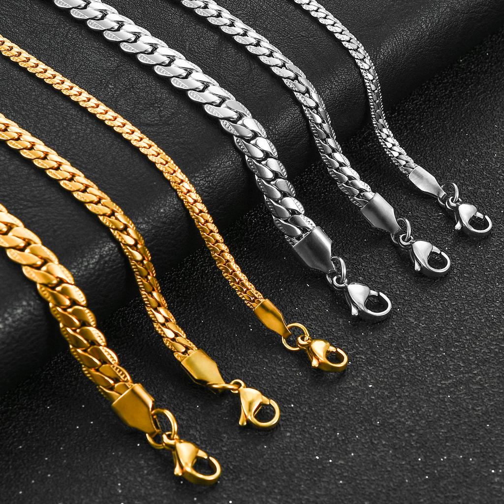 3mm/4.5mm/6mm Embossed Stainless Steel Sturdy Retro Link Cuban Chain Long Necklace for Men Women Silver/Gold Jewelry
