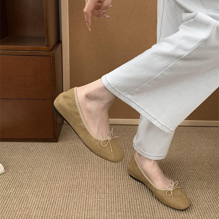 Flat-bottomed big-head temperament single shoes women's shoes 2025 spring and autumn one-pedal ballet outer wear soft-soled Doudou shoes