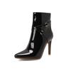 Winter High Heels Boots Women Ankle New Glossy Patent Leather Stilettos Pointed Toe Cross Bandage Zip Plus Size 34-50 Shoes