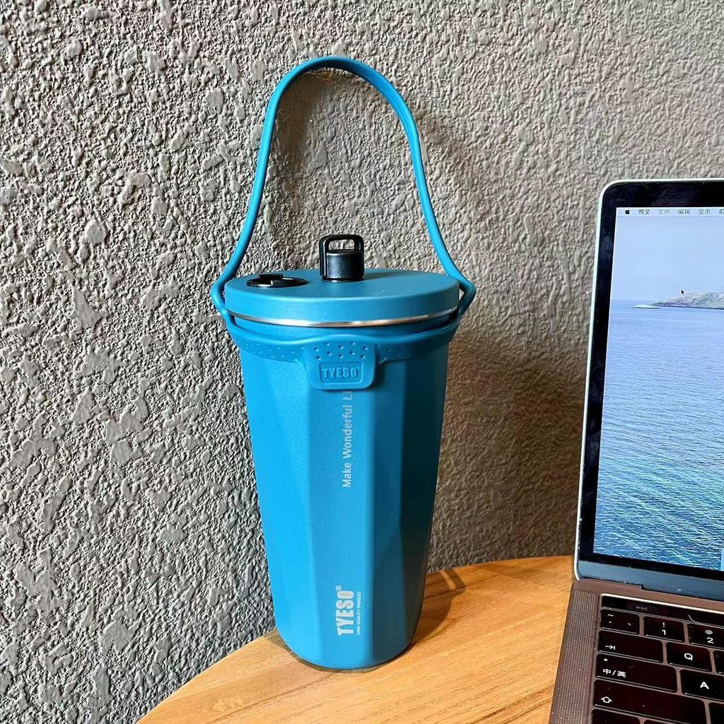 TYESO Stainless Steel Insulated Coffee Cup & Water Bottle - Ice Buster, Large Capacity, with Straw for Car