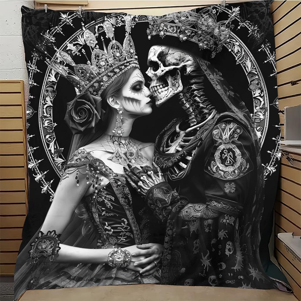 Halloween Ghost Pumpkin Skull Flannel Blanket Throw Blanket Nap Blanket Party Decor Horror Gift Skin Friendly Reversible