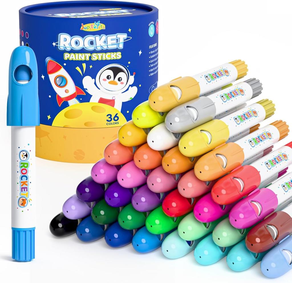 JUPITEARTH Tempera Rocket 36 Pastel Retractable Tempera Paint Easy To Perfect for and Perfect for Elementary School and Toddlers Crayons, Shape,