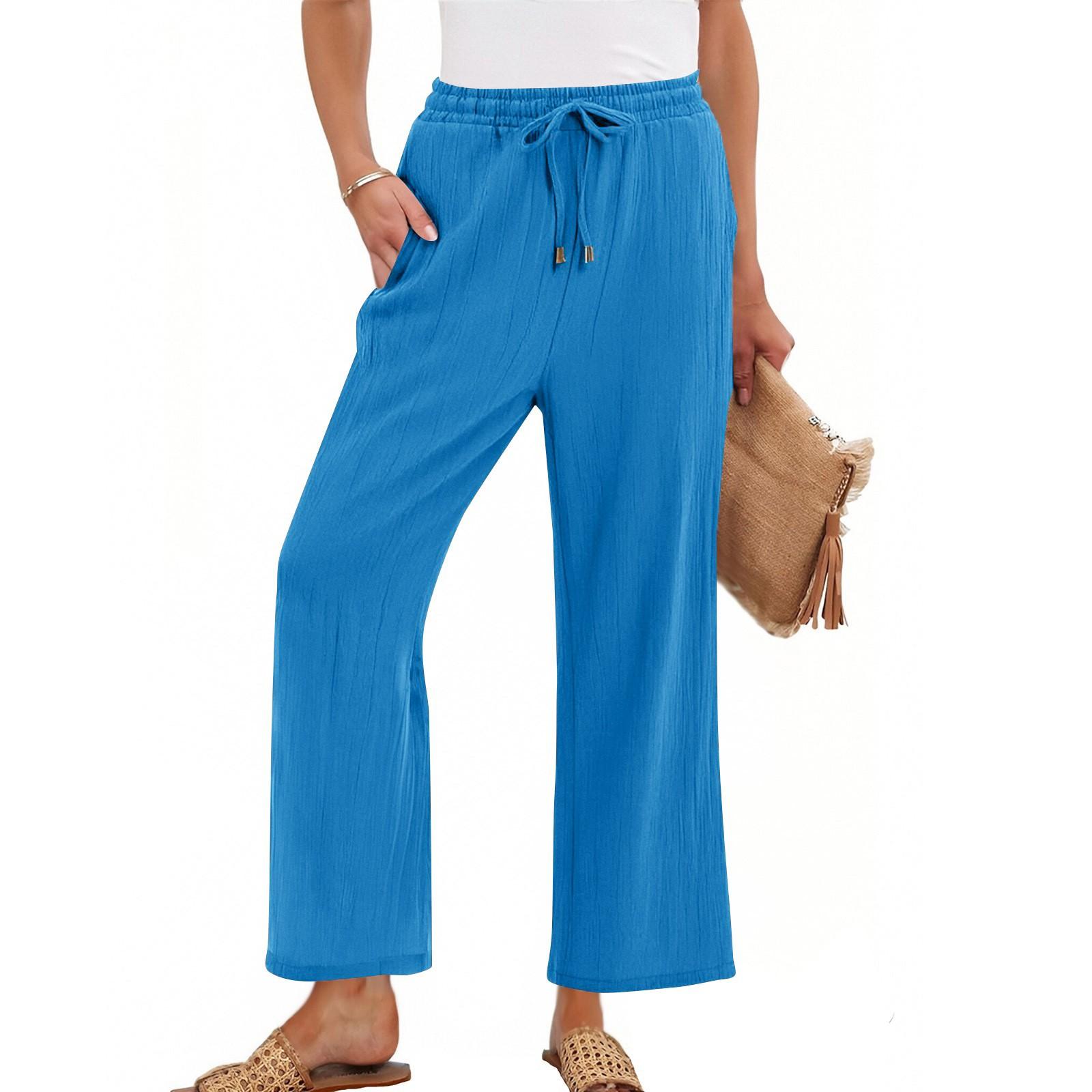 

Женские брюки с высокой талией и регулируемым узлом из струящегося хлопка и льна, широкие брюки XL
