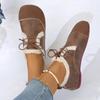 Fashion Winter Lace Up Women's Flats 2025 Casual Warm Moccasin Shoes Women Cow Suede Patchwork Round Toe Short Plush Ladies Flat Shoes