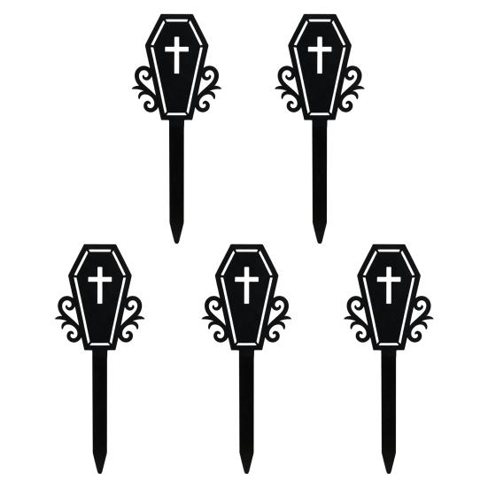 Halloween Gartenstecker 5 Stück Pflanzstecker, Acrylschild für Außenbereich Garten Rasen Hinterhof, Pflanzen Dekorationen Geisterhaus Schwarze Katze Silhouette Kunst Dekor