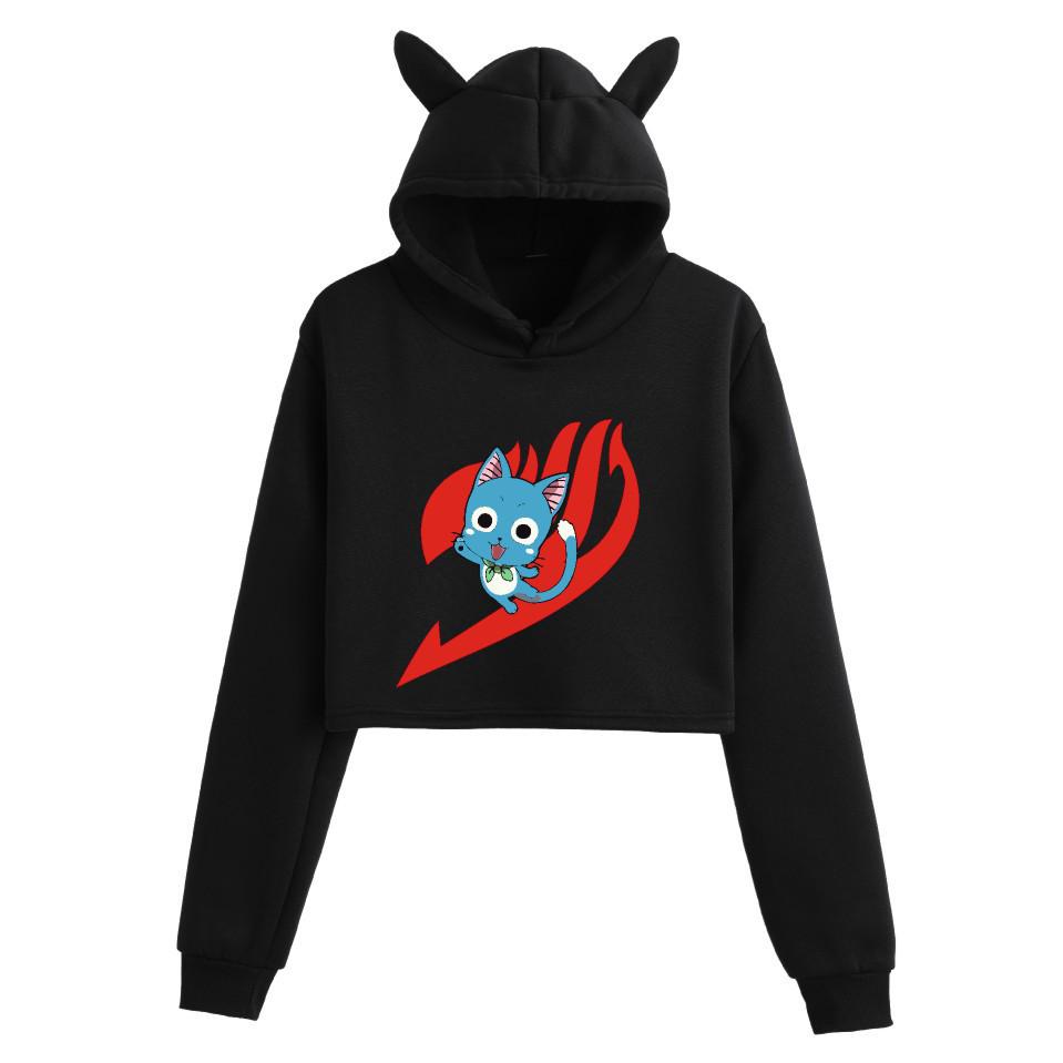 Fairy Tail Anime Cat Ear Cropped Hoodie for Girls