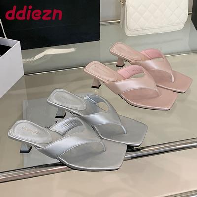 Mode Mode Eckige Zehen Damen Absatz Hausschuhe Schuhe Neu Sommer Strand Flip Flops Frauen Niedriger Absatz Hausschuhe Damen Pantoletten Pumps