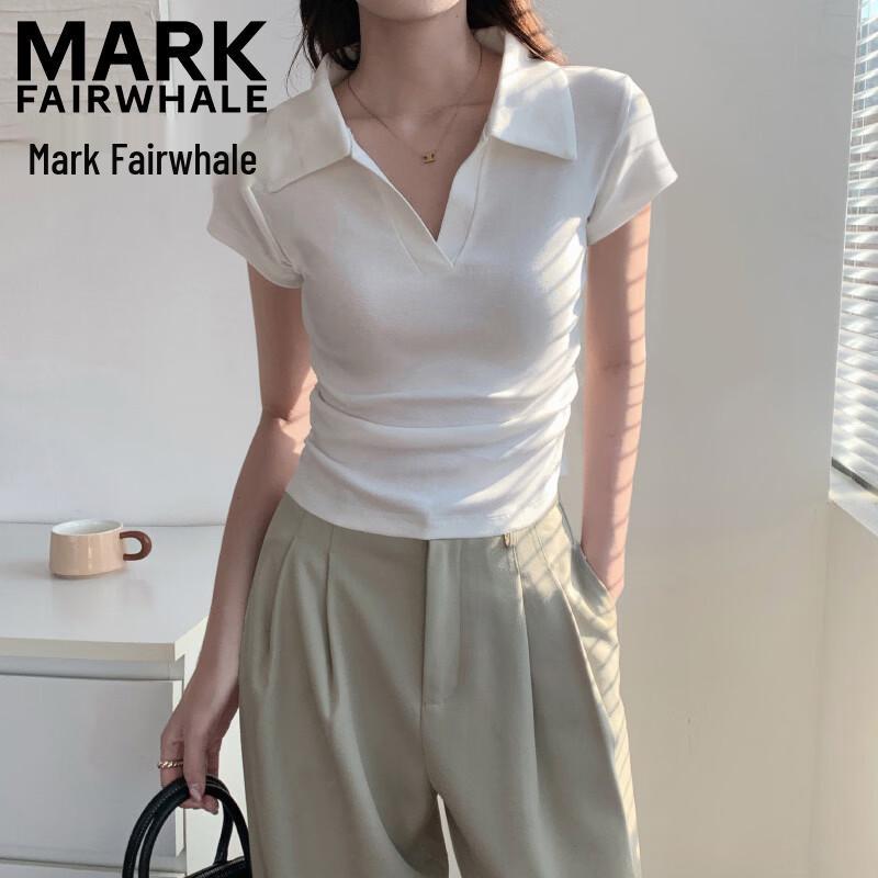MARK FAIRWHALE Women s Polo Ruched Waist Short Sleeve T-Shirt M