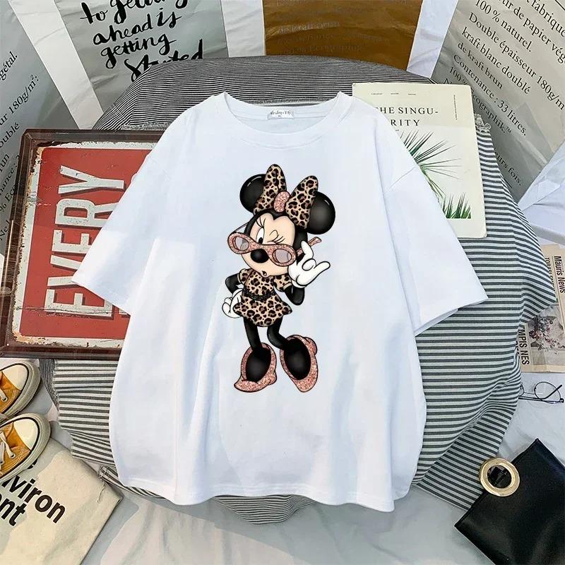 Fashion Disney Cartoon Mickey Minnie Printed T Shirt Vintage Women Casual Short Sleeves Streetwear Tshirt Harajuku Tees Tops