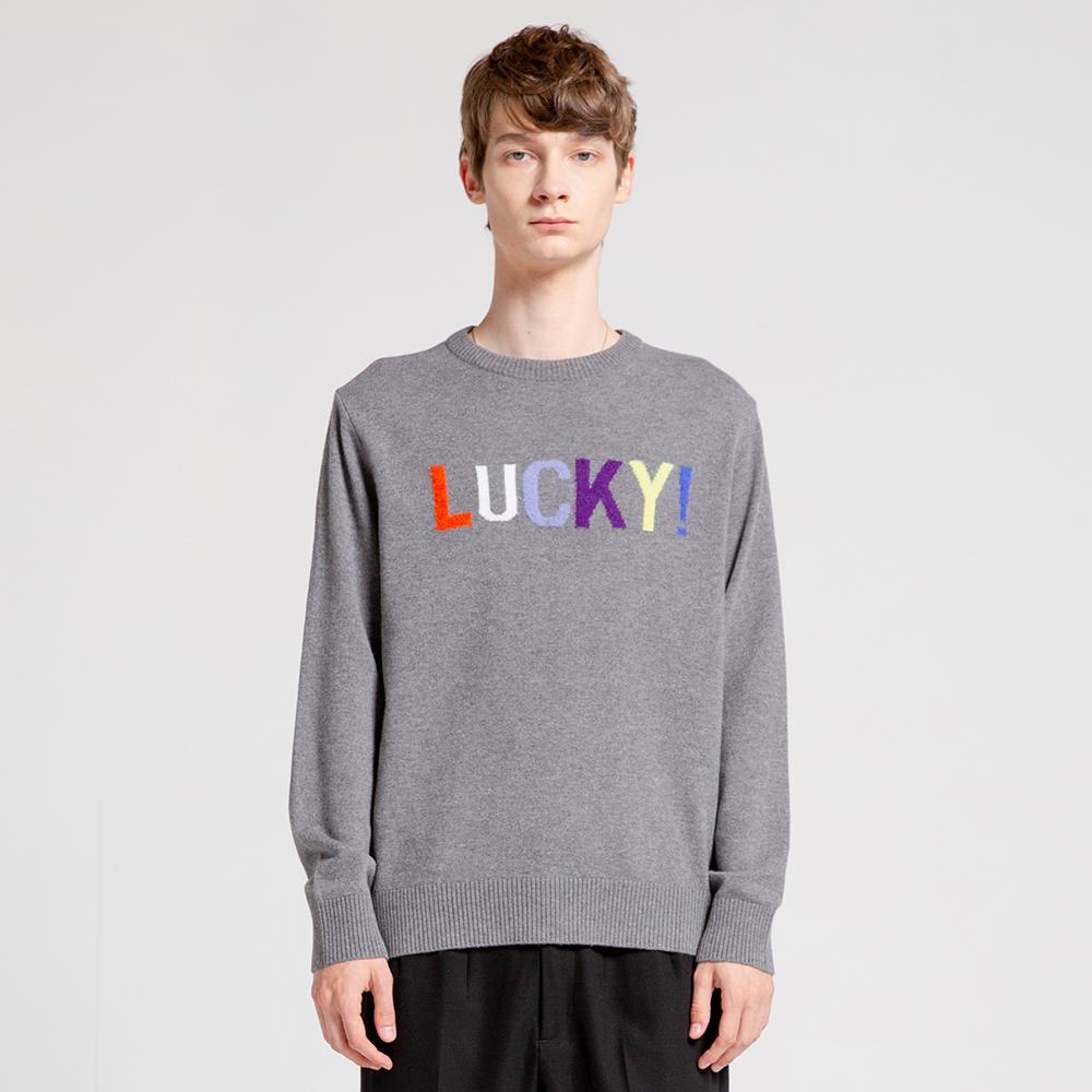 Via Bon De Via Unisex_100% Wool Lucky Round Neck (Grey) Gray/L
