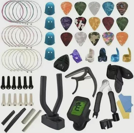 Sada příslušenství pro kytaru a ukulele: Struny, Trsátka, Ladičky, Prstové sady