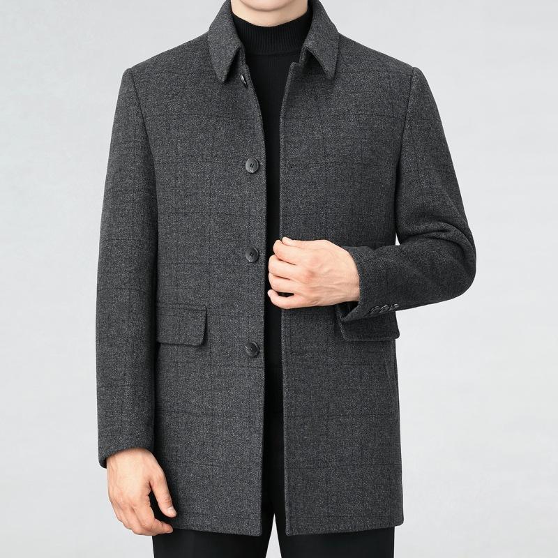 Autumn and winter men's double-sided cashmere coat high-end business casual mid-length lapel down warm woolen coat
