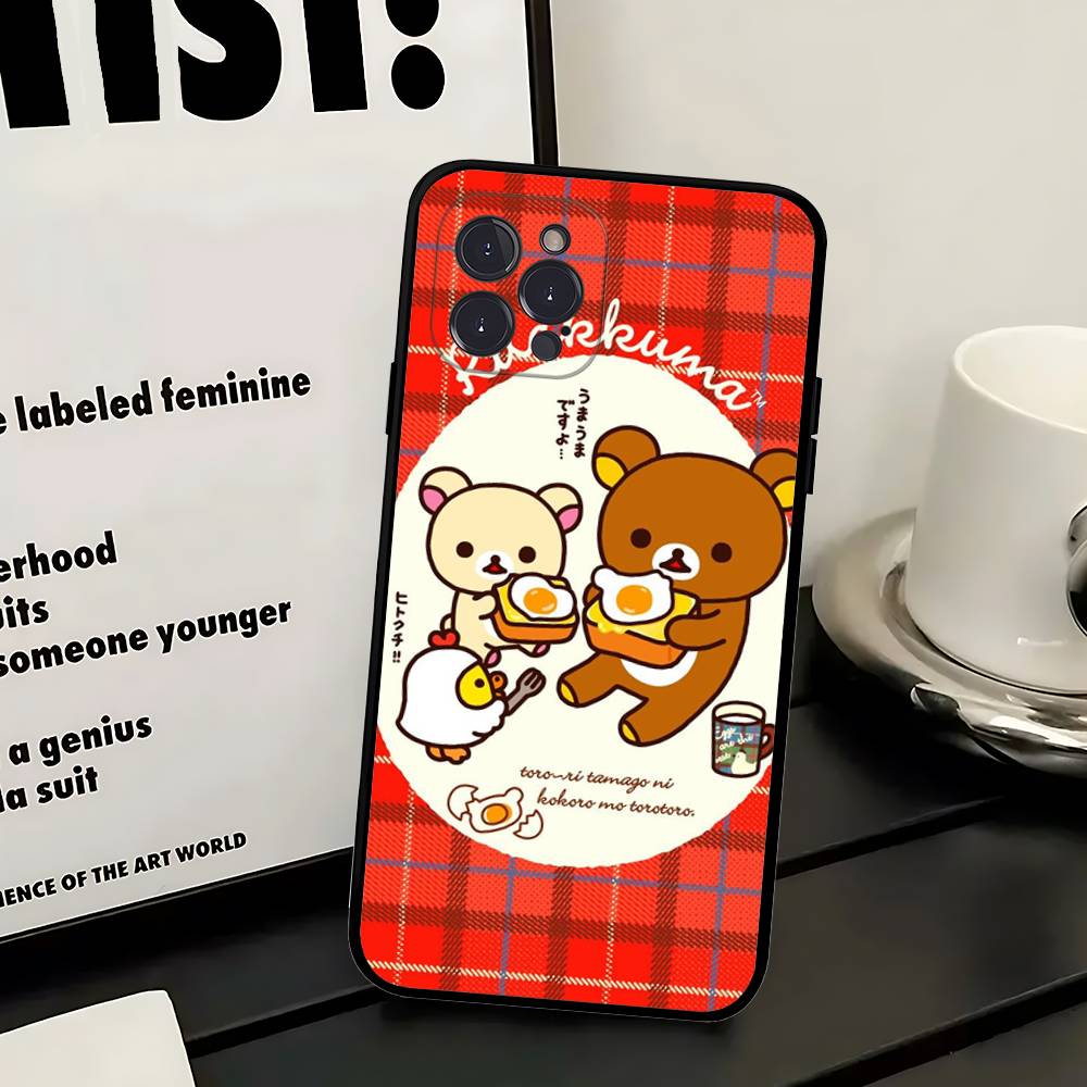 Popular Cute R-rilakkuma Bear Phone Case For IPhone 16 Pro Max 15 17 Plus 14 13 12 Mini 11 Black Cover