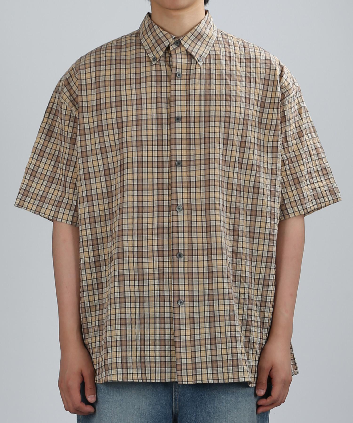 Berry Vein Stained Check Over Shirt (Beige) Beige/M