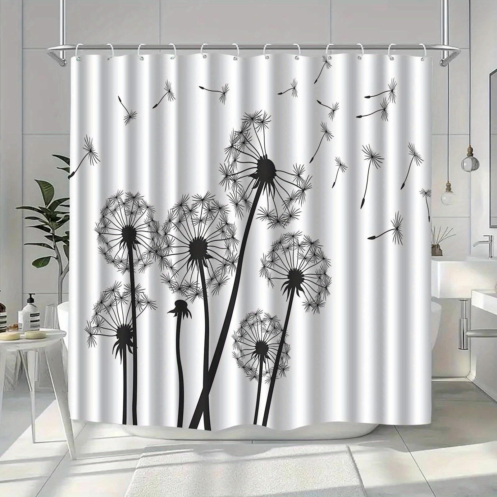 1pc dandelion pattern black and white shower curtain, polyester fabric, machine washable, suitable for bathroom decoration 90X180cm