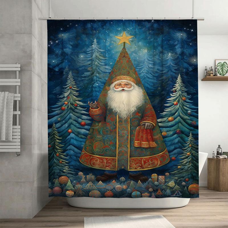 

Tuniu Festive Santa Claus Shower Curtain Christmas Holiday Decor Fun Bathroom Set Waterproof Novelty Backdrop W60H190(CM)-1 Pcs