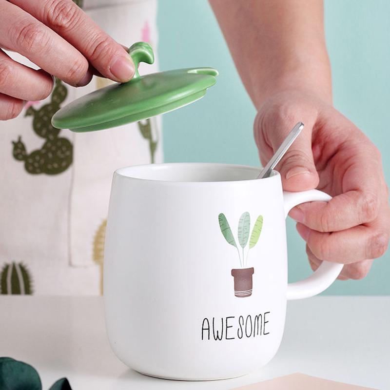 Ceramiczny kubek 3D w kształcie rośliny z pokrywką i łyżeczką, filiżanka do kawy, herbaty, ceramika i garncarstwo, kubki świąteczne, darmowa wysyłka, filiżanki do kawy, bar
