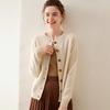 Women's Long Sleeve Korean Style Cashmere Cardigan - Thick Crew Neck, Loose Fit, Slimming Raglan Sweater