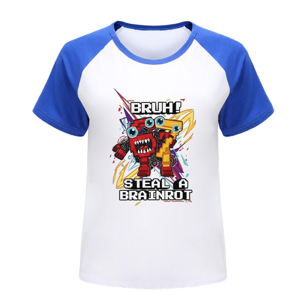 5227 Kids Boys Girls Steal a Brainrot 67 Six Seven Print Raglan Short Sleeves T-Shirt