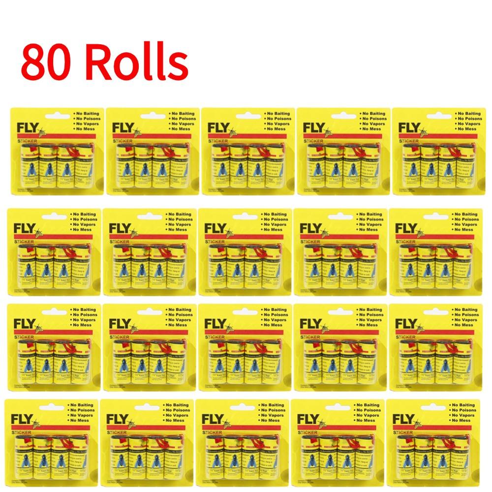 40/80Rolls Fly Sticky Paper Strong Glue Strip For Flies Paper Strips Double Sided Flying Insect Bug Mosquitos Catcher Roll Tape