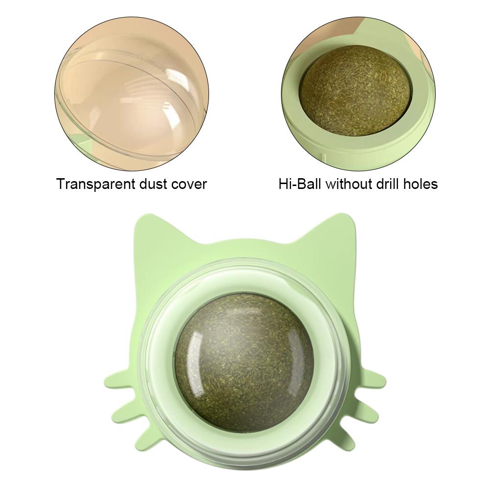 Catnip Lickable Ball Rotatable Teeth Cleaning Cat Bite Toy Cat Wall Treats for Indoor Cats