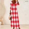 Women Plus Size V Neck Three Quarter Sleeve Polka Dot Printed Long Dress