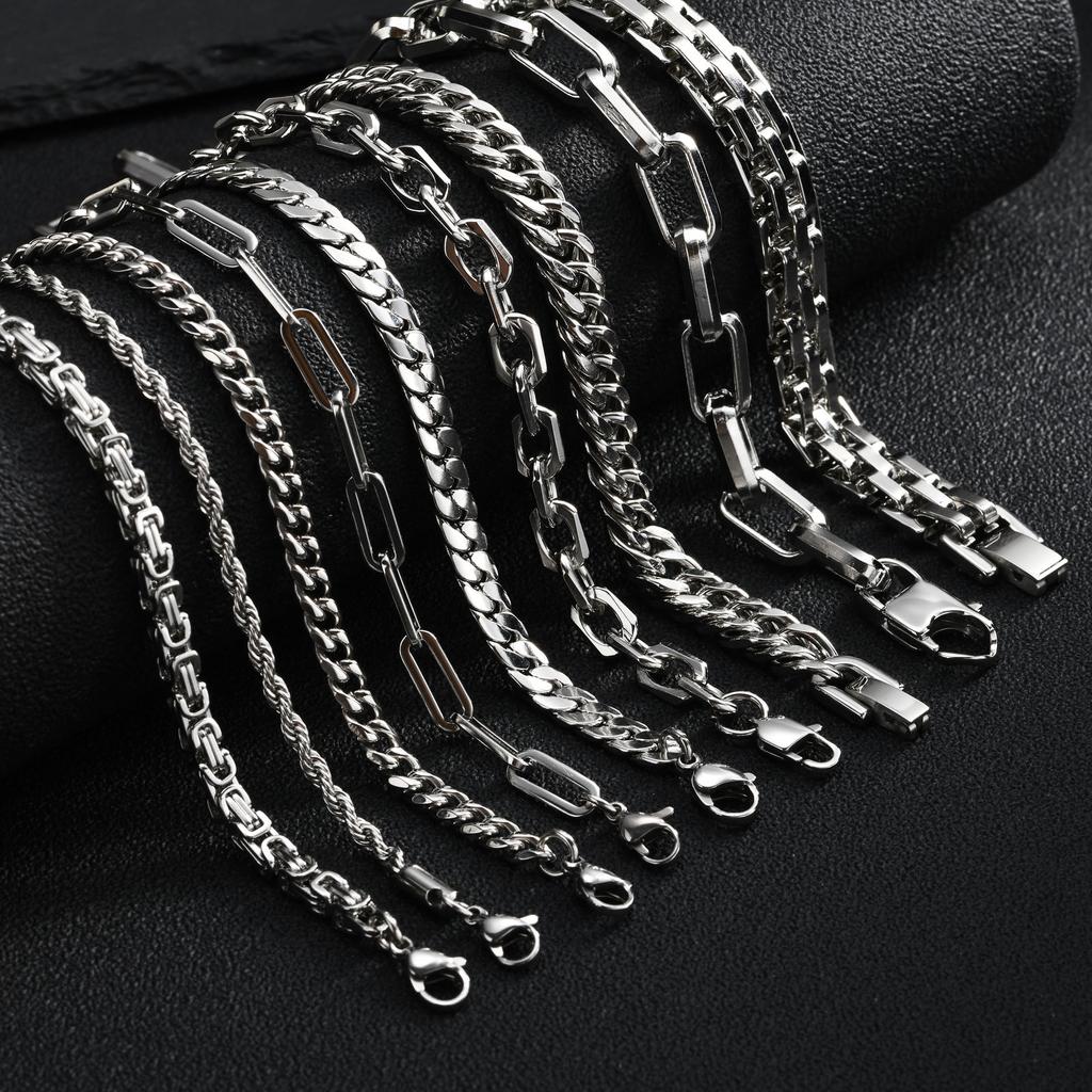 Punk Silver Color Men's Chain Bracelets,Hiphop Stainless Steel Braided Link Wristband,Classic Metal Jewelry Gift for Him Dad