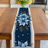 Christmas Table Runner Elegant Navy Blue Holiday Dining Decor With Blue Poinsettia Pine Needles Blueberries & Sparkling Stars