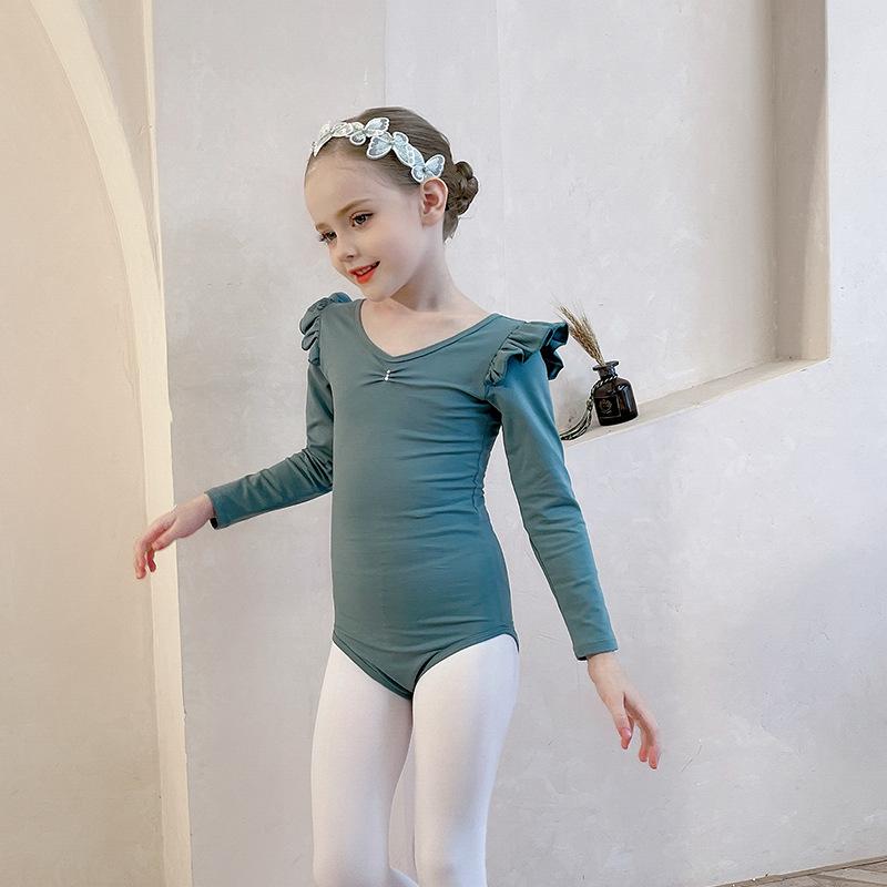 Girl Ballet Tutu Dress Professional Kids Gymnastics Dance Ruffles Long Short Sleeve Leotard Practice Ballet Costume Ballerina