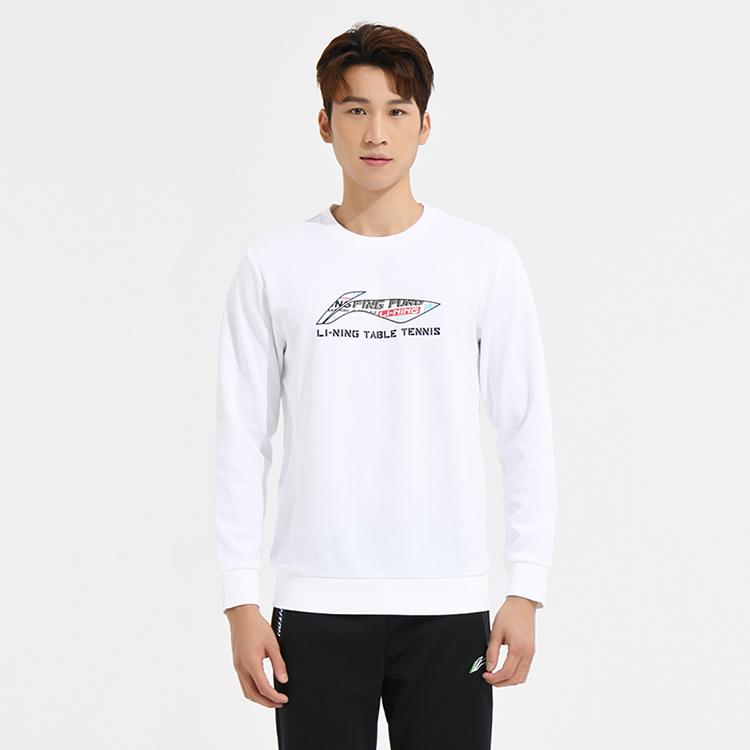 Li-Ning Ping Pong Series Solid Color Letter Logo Print Pullover Casual Crew Neck Sweatshirt Unisex Tops White AWDT281-1