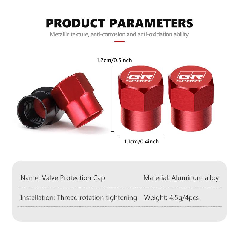 For Toyota 4PCS Car Aluminum Alloy Wheel Tire Valve Caps Dust-Proof Cover Accessories Camry Highlander C-HR Hilux Vios Rav4