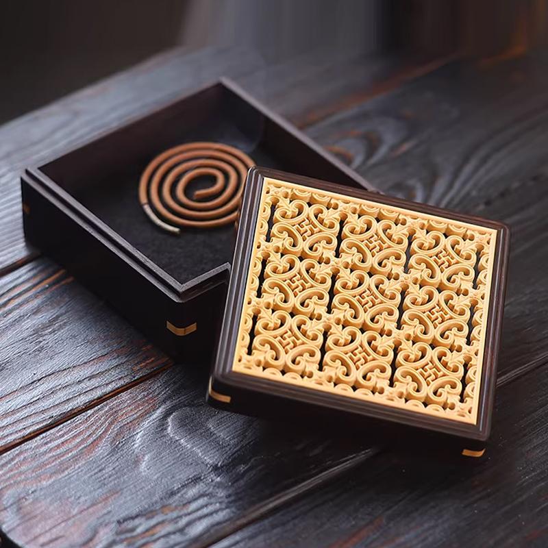 Chinese Style Purple Sandalwood Square Incense Burner Plate, Creative Home Living Room Supplies, Small Aromatherapy Furnace, 1Pc