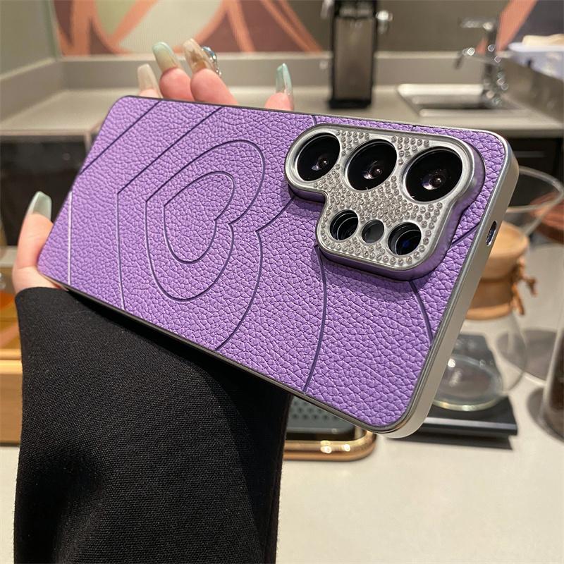 Diamond Camera Love Heart Leather Cases For Samsung S26 S25 S24 S23 FE Ultra Plus A07 A17 A35 A36 A53 A54 A55 A56 A37 A57 Cover