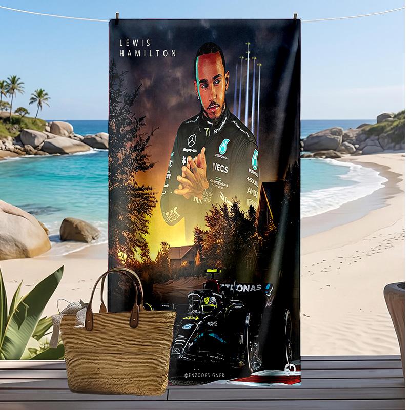 Asciugamano da Spiaggia Stampa Lewis Hamilton Morbido Portatile Asciugatura Rapida?Asciugamano Asciutto Per Piscina Vacanza Estiva Sport all'Aperto