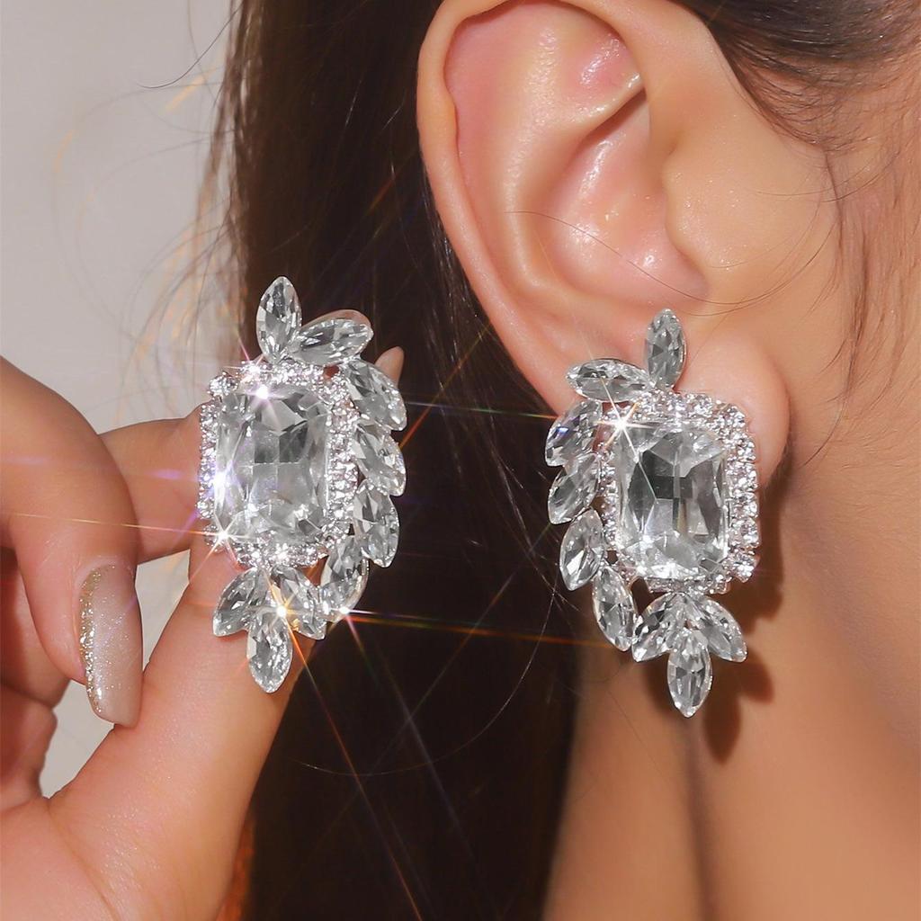Luxury Rhinestone Tassel Clip-On Earrings for Women - Bridal Accessories