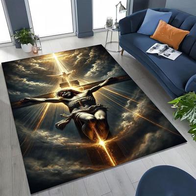 Nouveau Tapis Priez Jésus pour Chambre à Coucher Salon Canapé Maison Paillasson Décoration, Grand Tapis de Sol Antidérapant pour Jouer aux Enfants