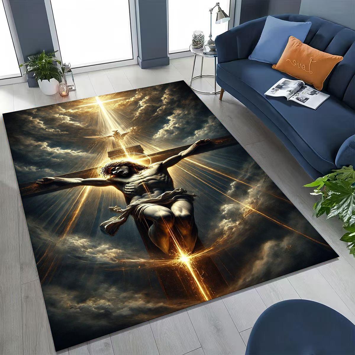 

New Belief Cross Holy Bible Pray Jesus Rug for Bedroom Living Room Sofa Home Doormat Decor, Large Kids Play Non-slip Floor Mat 40x60cm( 15x23in )