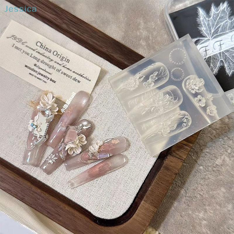 3D Hibiscus Flower Silicone Nail Art  Mold DIY Nail Decor Transparent Manicure Template