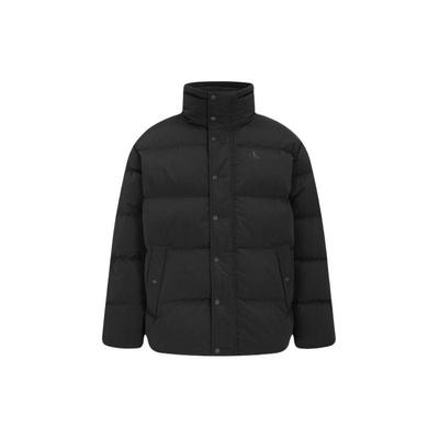 Einfarbige Stehkragen Steppjacke mit Aufdruck Lässige Daunenjacke Herren Oberbekleidung Schwarz J322365-BEH