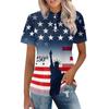 Women Casual Polo Shirt Loose Fit Short Sleeve Top American Flag Print Button Collar Summer Tee